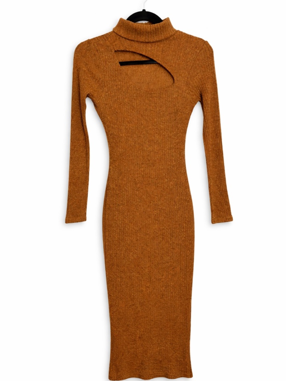 Fashion Nova Ribbed Turtleneck Midi Dress - Rust Orange
